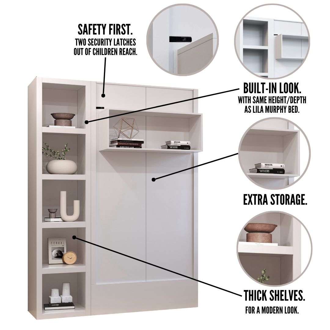 Easy-Lift Twin Murphy Wall Bed in Natural Brown Wood Grain with Bookshelf - Sharicks