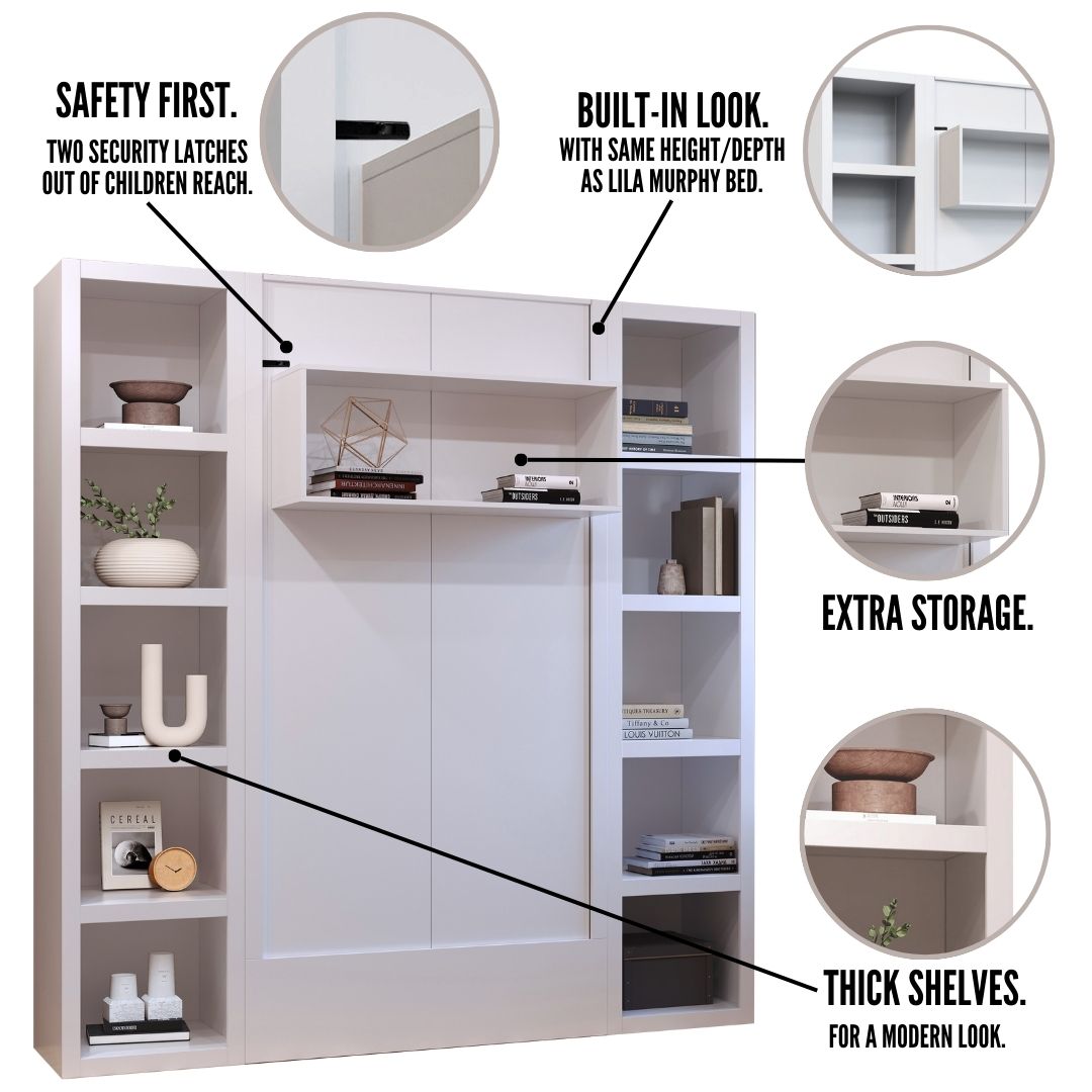 Easy-Lift Twin Murphy Wall Bed in Dark Grey with Two Bookshelves - Sharicks