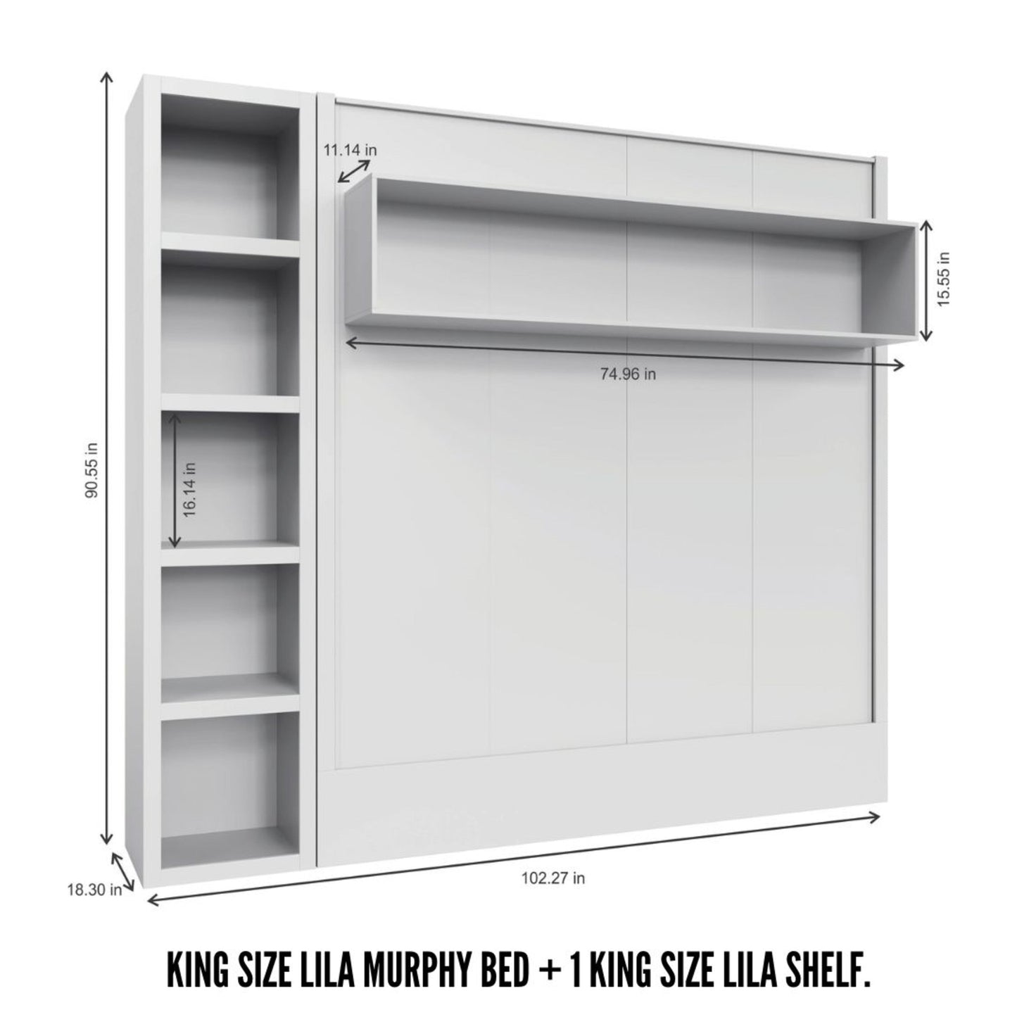 Easy-Lift King Murphy Wall Bed in Brown with Bookshelf