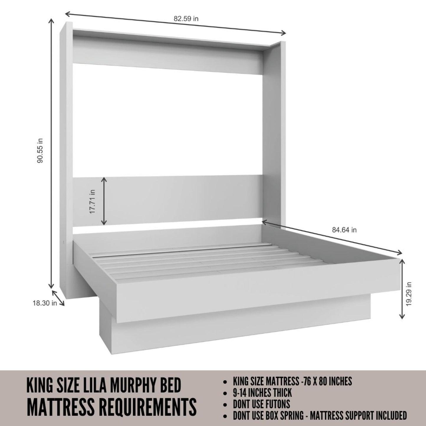 Easy-Lift King Murphy Wall Bed in Brown with Shelf