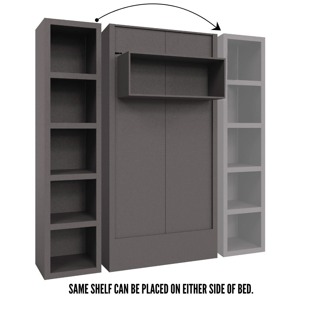 Easy-Lift Twin Murphy Wall Bed in Dark Grey with Bookshelf - Sharicks