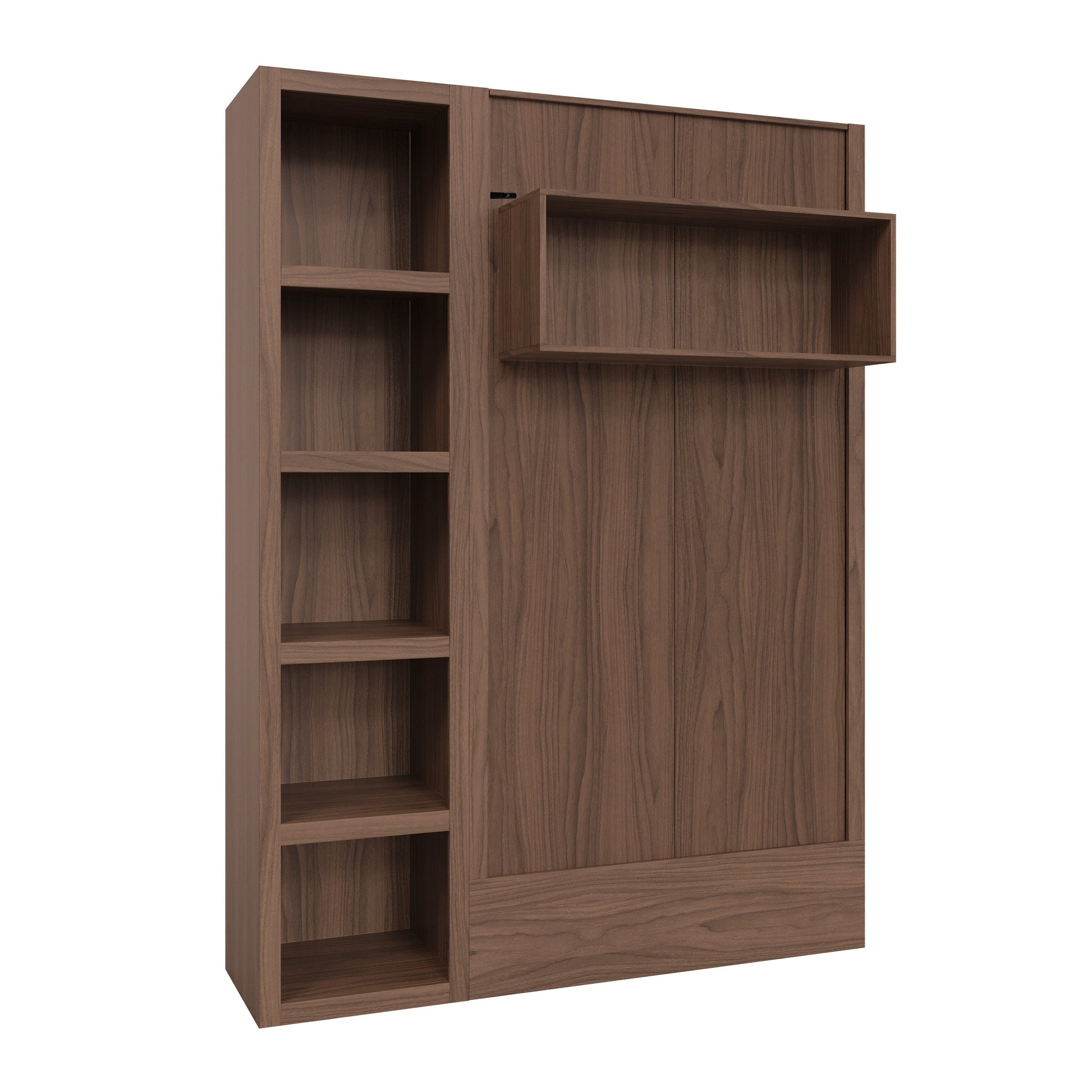 Easy-Lift Twin Murphy Wall Bed in Natural Brown Wood Grain with Bookshelf - Sharicks