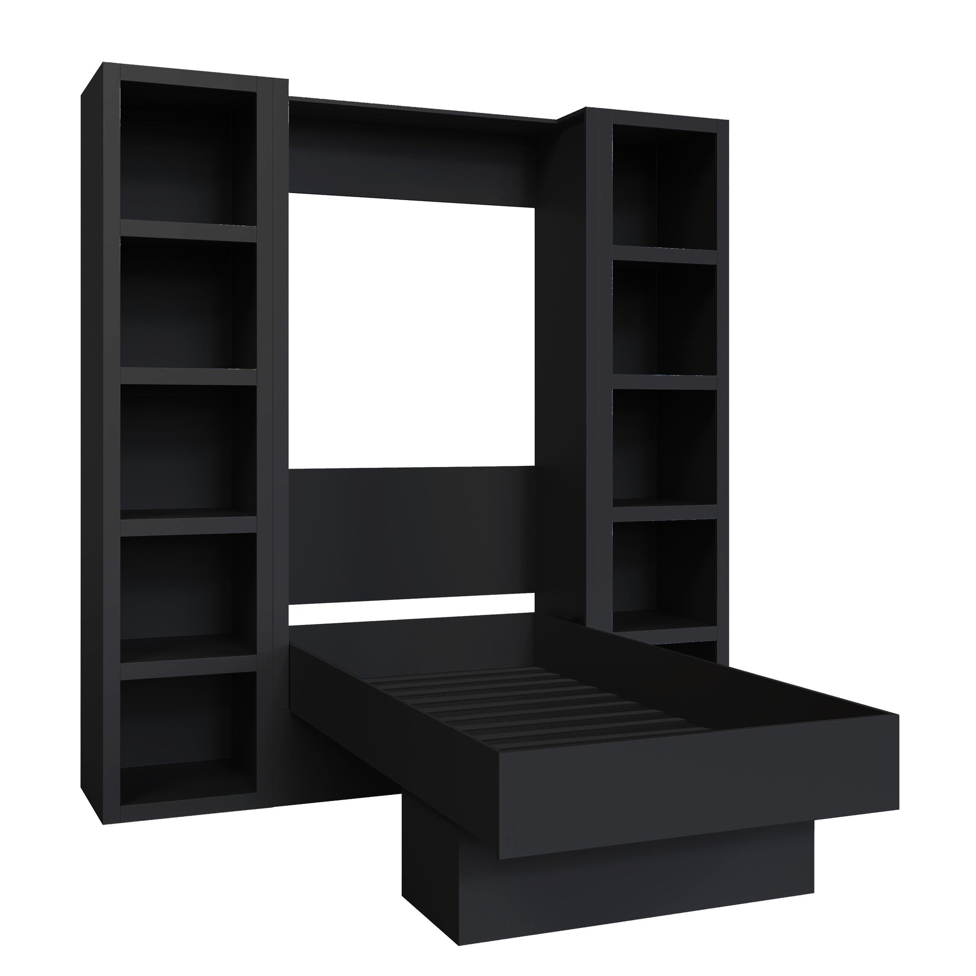 Easy-Lift Twin Murphy Wall Bed in Black with Two Bookshelves - Sharicks