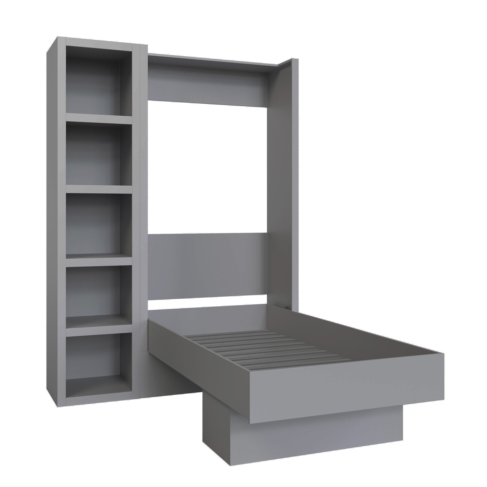 Easy-Lift Twin Murphy Wall Bed in Grey with Bookshelf - Sharicks