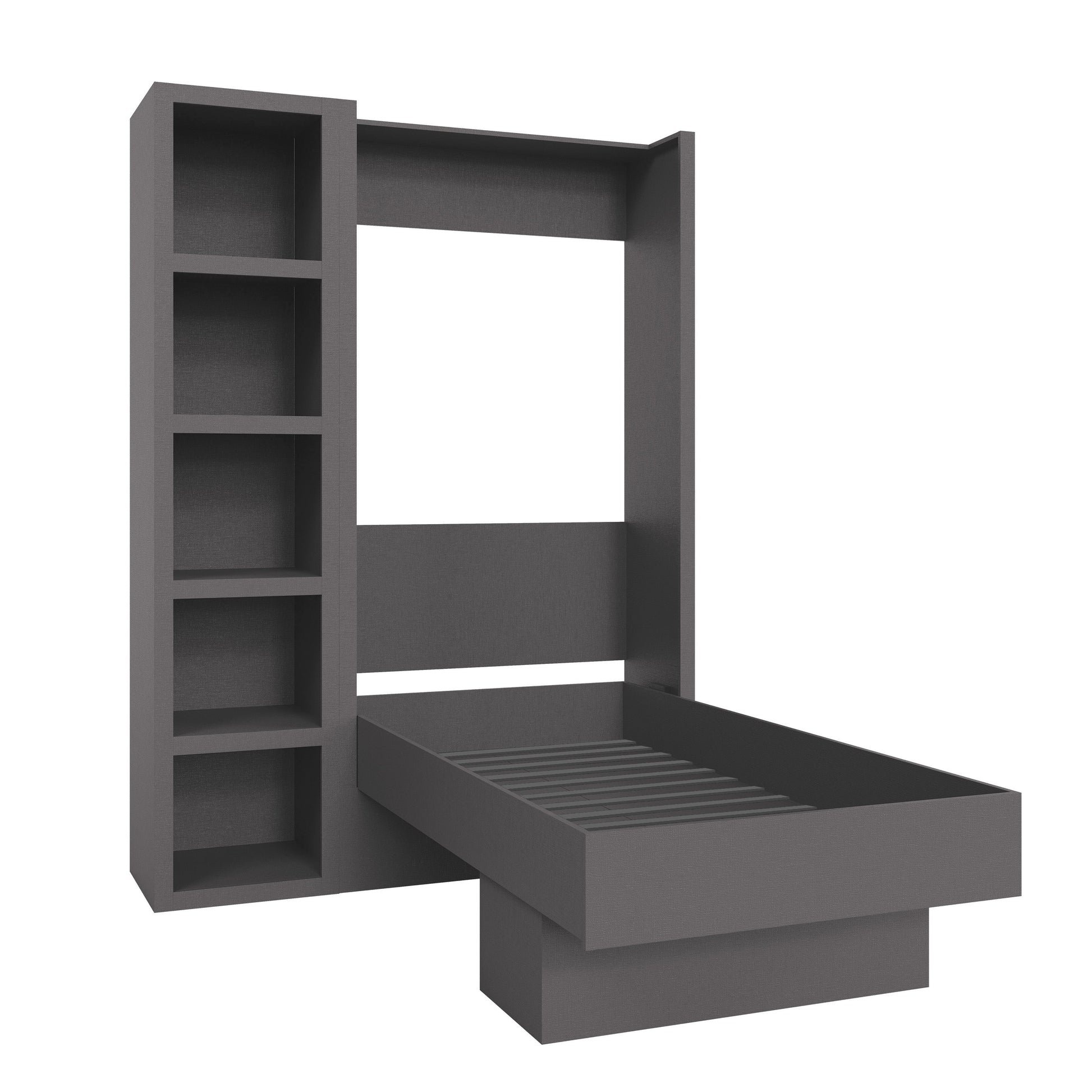 Easy-Lift Twin Murphy Wall Bed in Dark Grey with Bookshelf - Sharicks