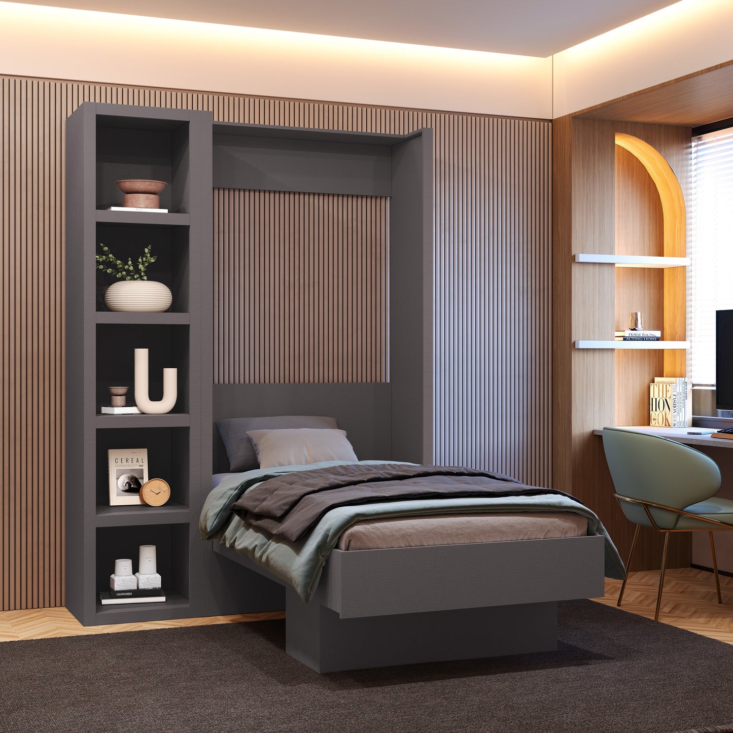 Dark Grey 85-in Tall Wooden Bookcase Shelf - Sharicks
