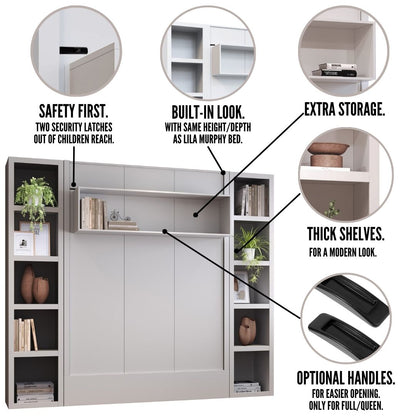 Easy-Lift Full Murphy Wall Bed in Black with Two Bookshelves - Sharicks