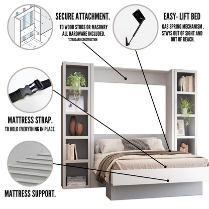 Easy-Lift Queen Murphy Wall Bed in Black with Two Bookshelves - Sharicks