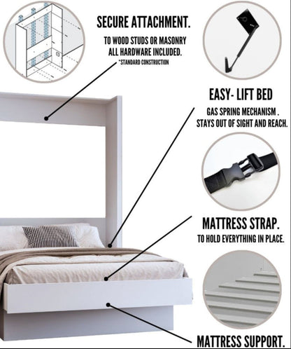 Easy-Lift Full Murphy Wall Bed in Dark Grey with Shelf - Sharicks