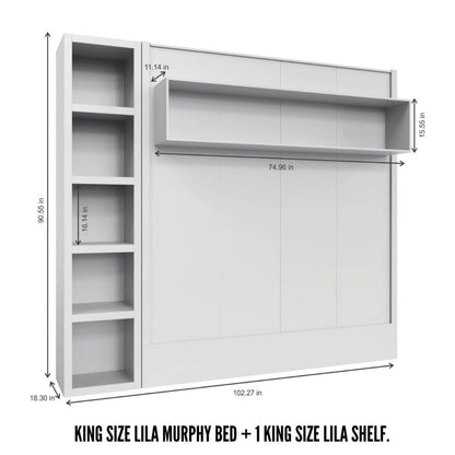 Easy-Lift King Murphy Wall Bed in Brown with Bookshelf