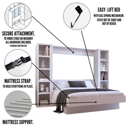 Easy-Lift King Murphy Wall Bed in Brown with Two Bookshelves