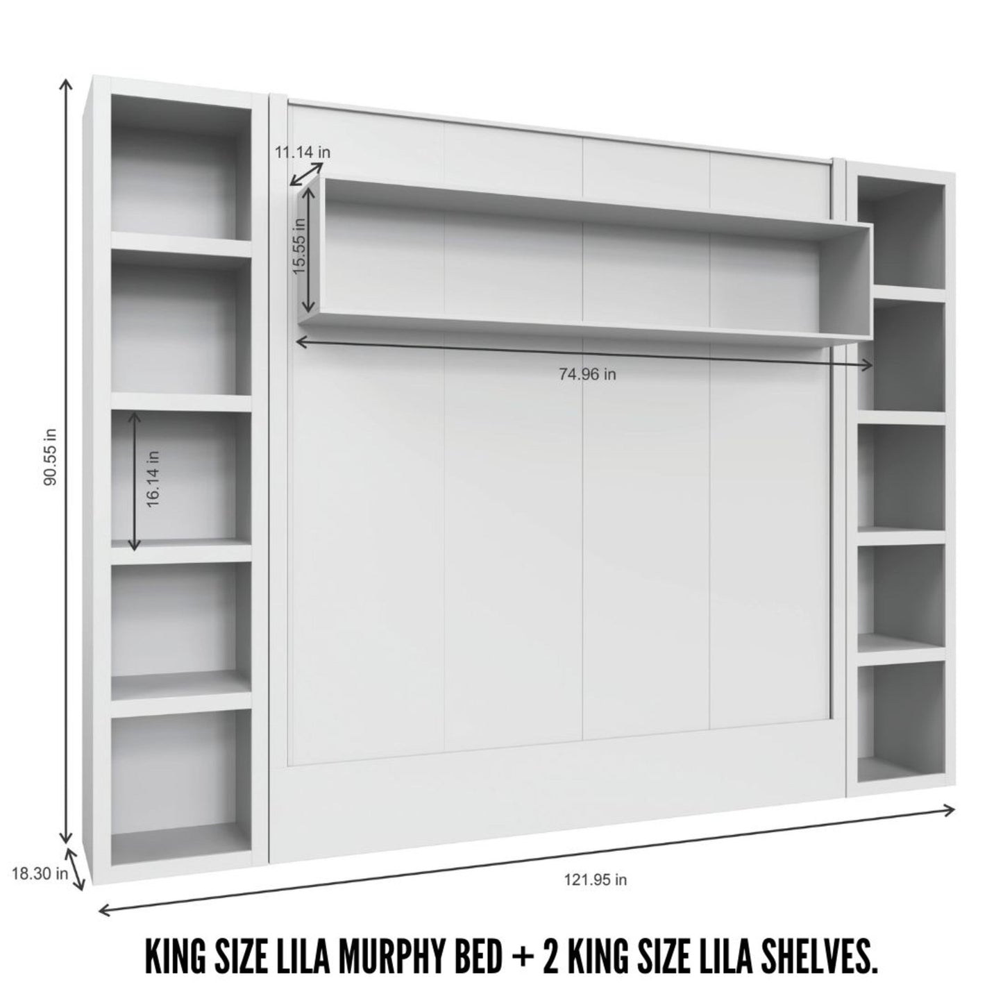 Easy-Lift King Murphy Wall Bed in Brown with Two Bookshelves