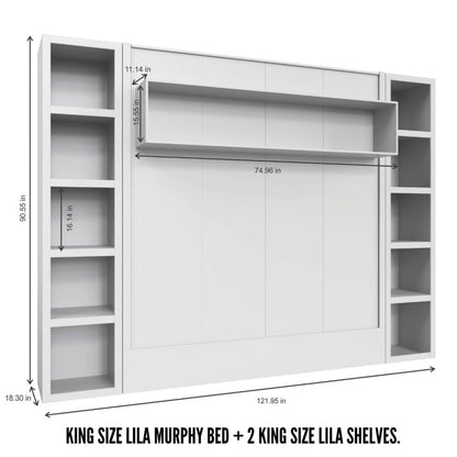 Easy-Lift King Murphy Wall Bed in Brown with Two Bookshelves