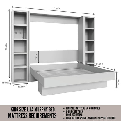 Easy-Lift King Murphy Wall Bed in Black with Two Bookshelves
