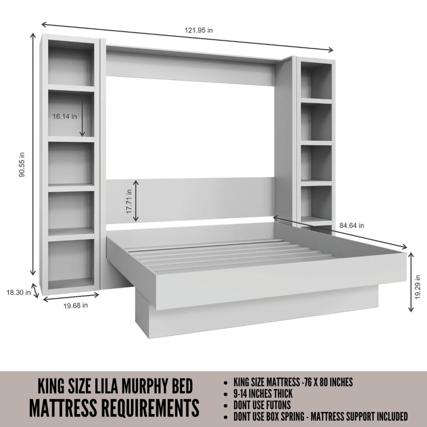 Easy-Lift King Murphy Wall Bed in Brown with Two Bookshelves