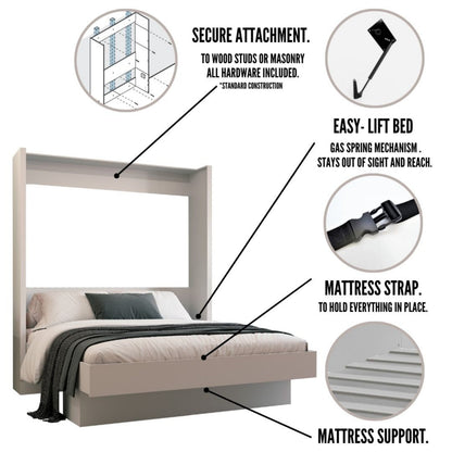 Easy-Lift King Murphy Wall Bed in Brown with Shelf