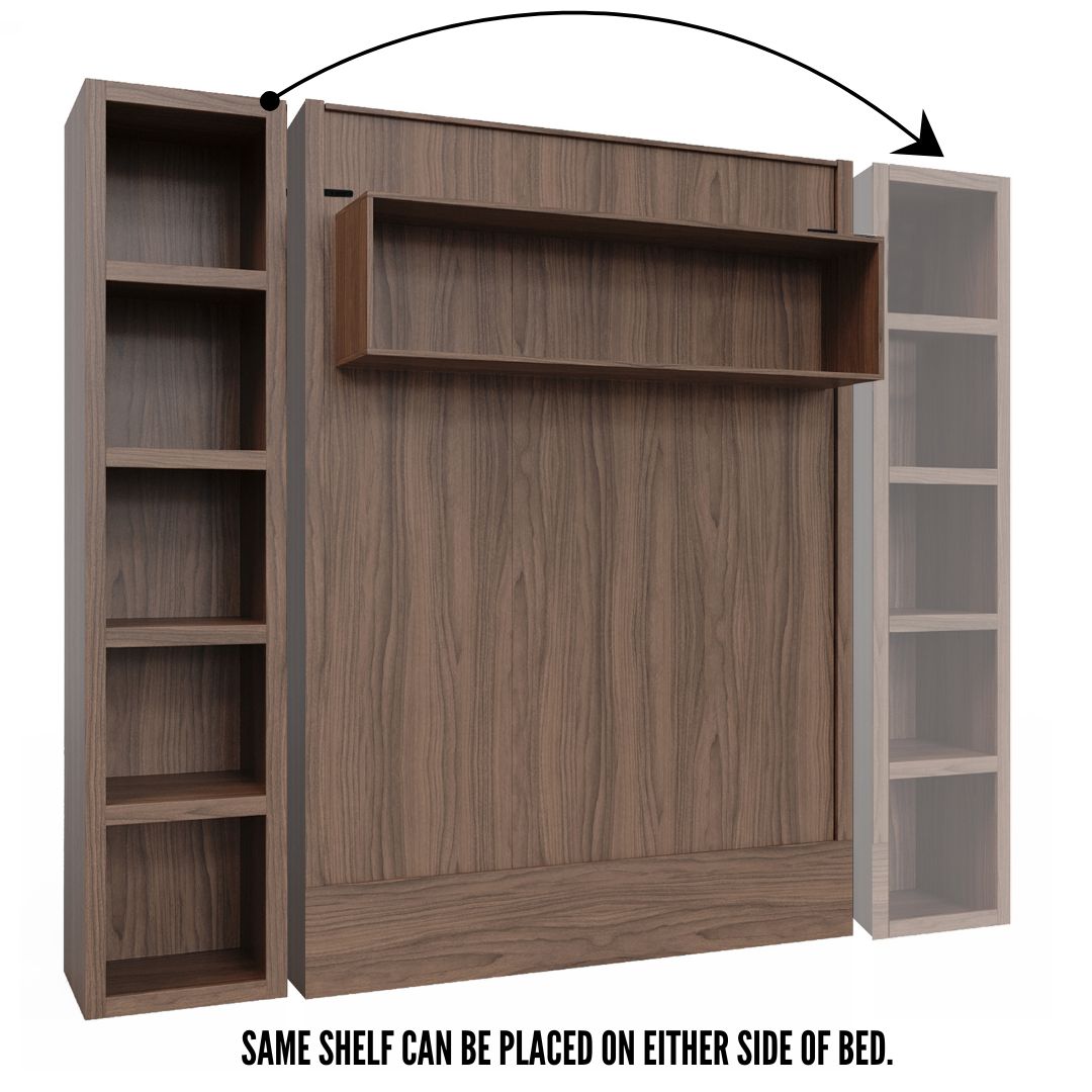 Easy-Lift Full Murphy Wall Bed in Natural Brown Wood Grain with Bookshelf - Sharicks