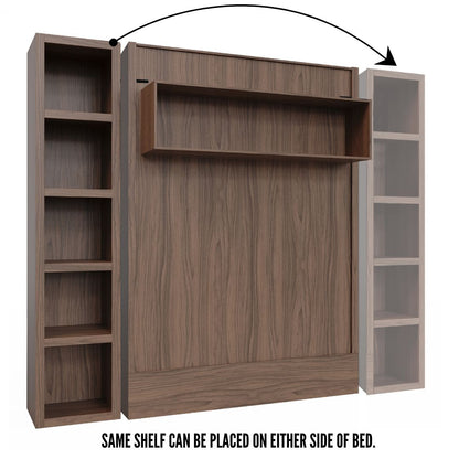 Easy-Lift Full Murphy Wall Bed in Natural Brown Wood Grain with Bookshelf - Sharicks