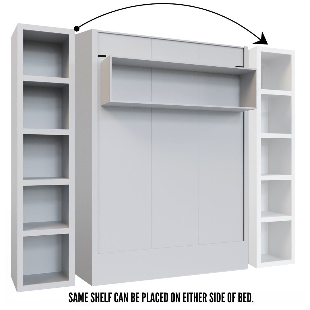 Easy-Lift Full Murphy Wall Bed in White with Bookshelf - Sharicks