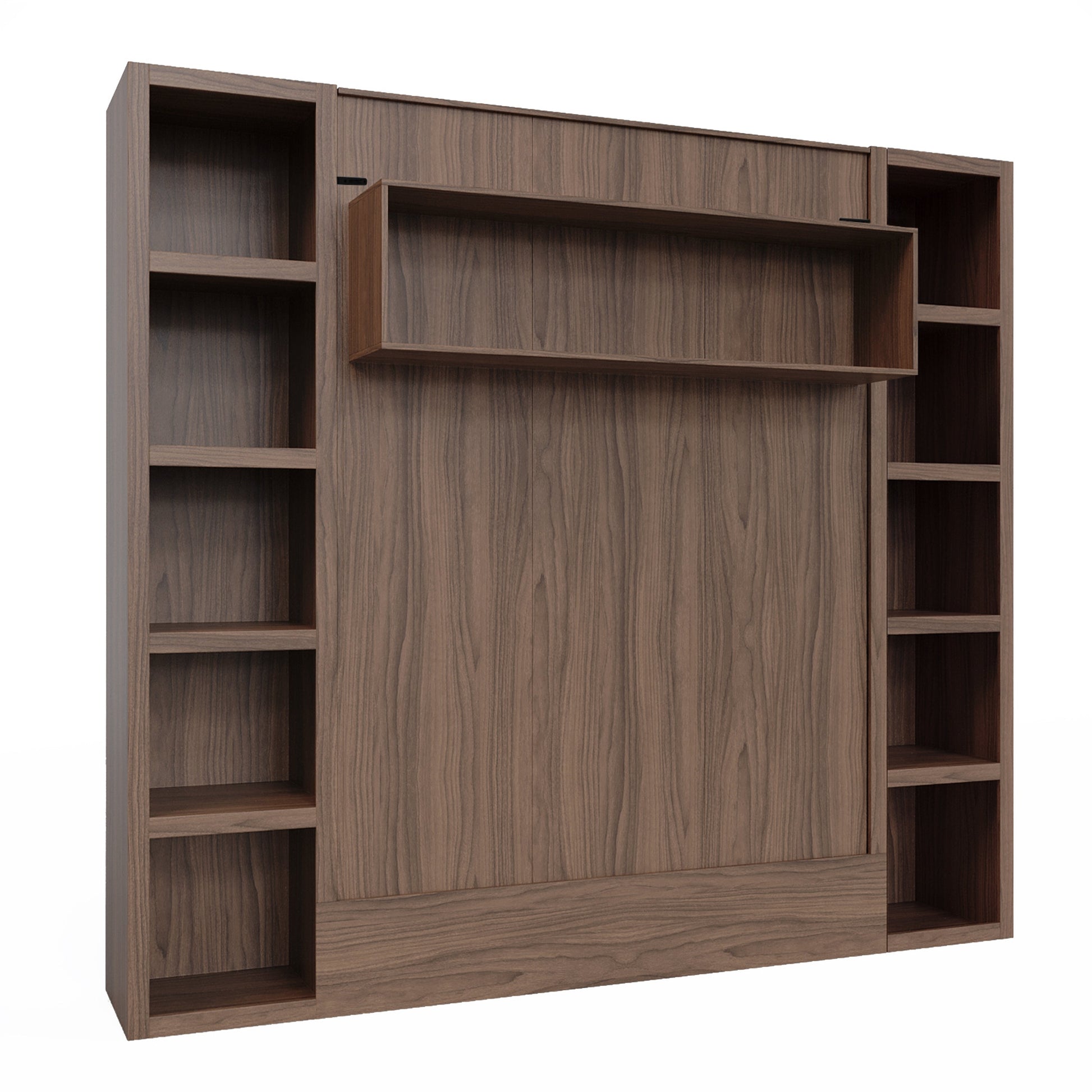 Easy-Lift Full Murphy Wall Bed in Natural Brown Wood Grain with Two Bookshelves - Sharicks