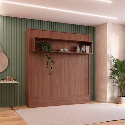 Easy-Lift King Murphy Wall Bed in Brown with Shelf