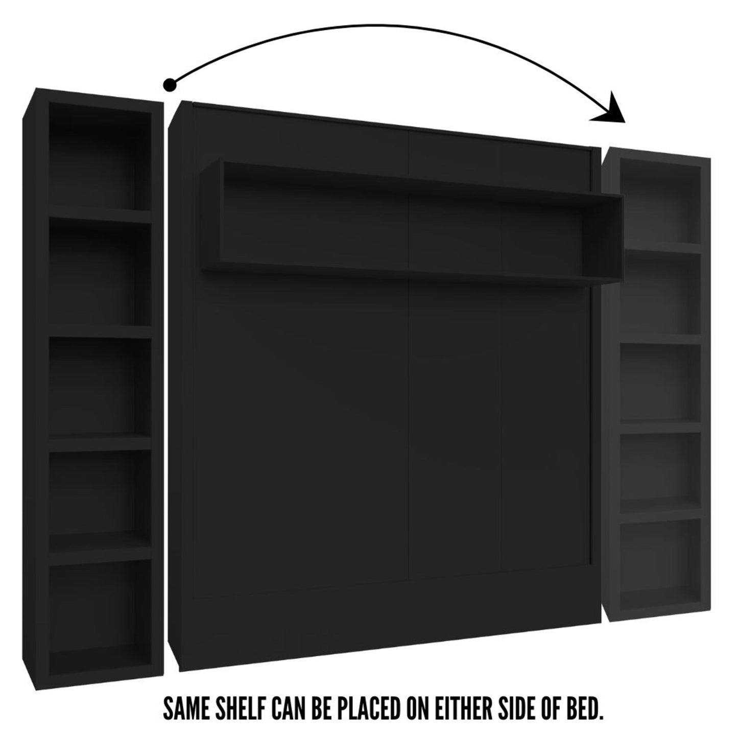 Easy-Lift King Murphy Wall Bed in Black with Bookshelf