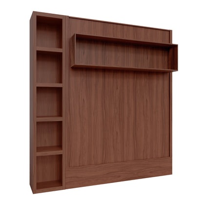 Easy-Lift King Murphy Wall Bed in Brown with Bookshelf