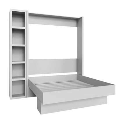 Easy-Lift King Murphy Wall Bed in White with Bookshelf
