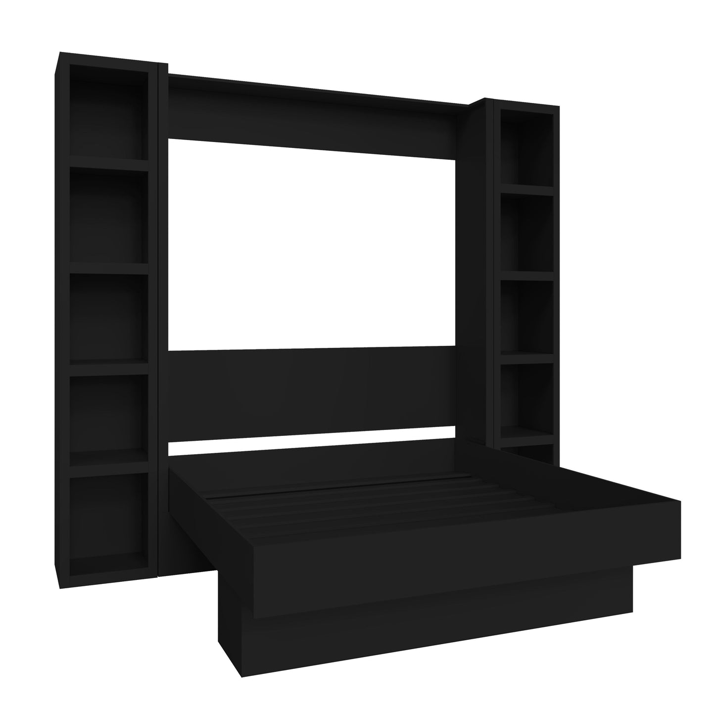 Easy-Lift King Murphy Wall Bed in Black with Two Bookshelves