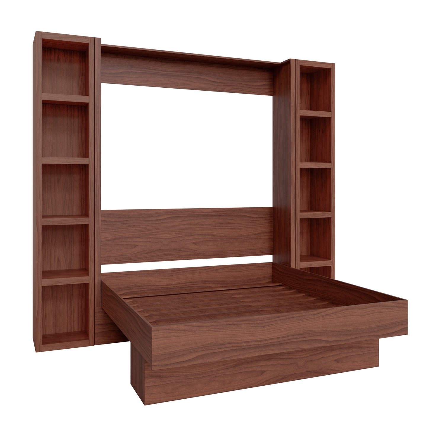 Easy-Lift King Murphy Wall Bed in Brown with Two Bookshelves