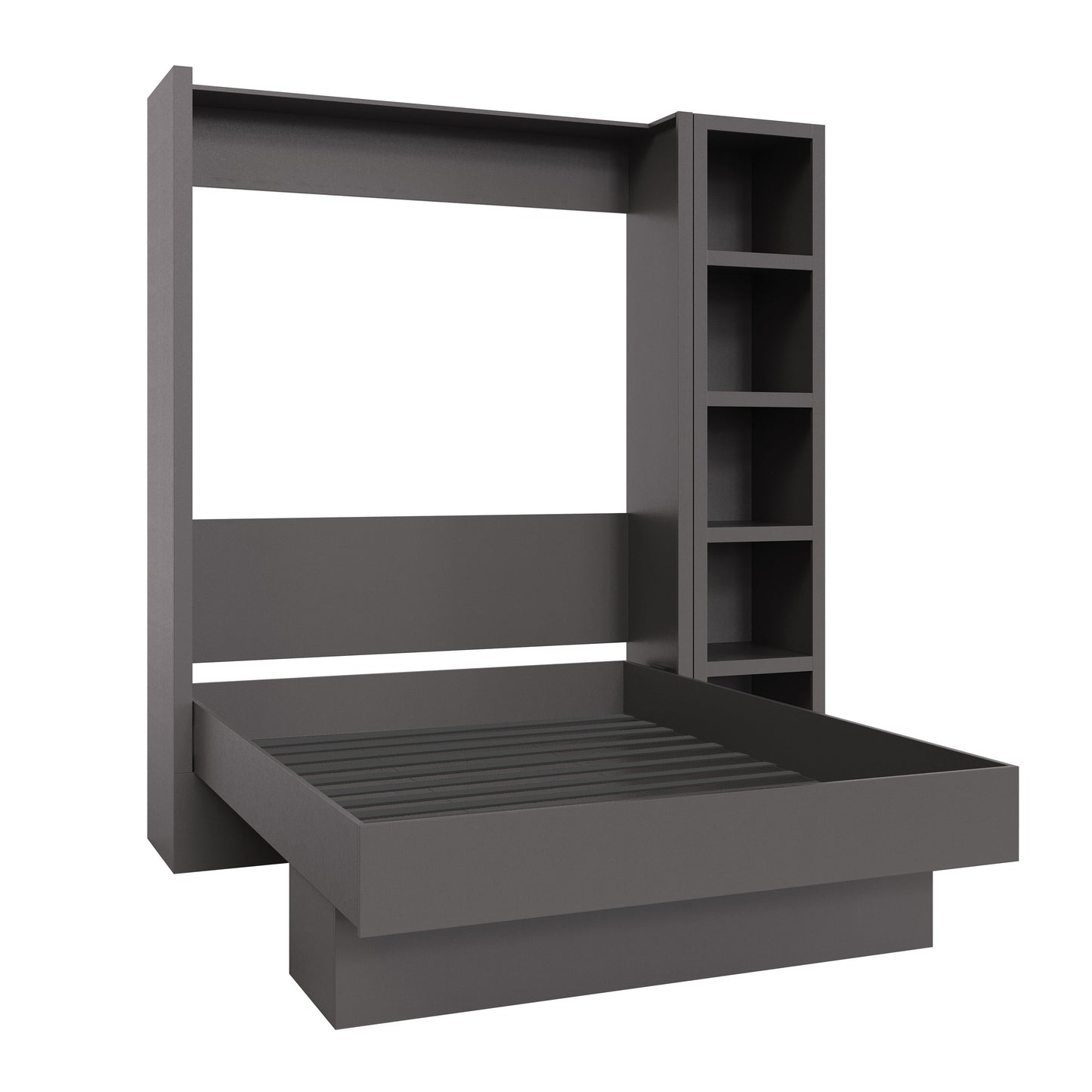 Easy-Lift Queen Murphy Wall Bed in Dark Grey with Bookshelf - Sharicks