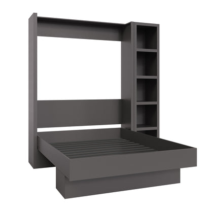 Easy-Lift Queen Murphy Wall Bed in Dark Grey with Bookshelf - Sharicks