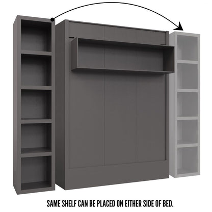 Easy-Lift Queen Murphy Wall Bed in Dark Grey with Bookshelf - Sharicks