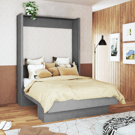 Easy-Lift Queen Murphy Wall Bed in Grey with Shelf - Sharicks