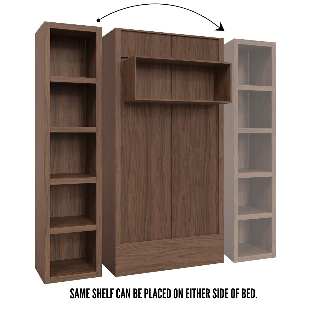 Easy-Lift Twin Murphy Wall Bed in Natural Brown Wood Grain with Bookshelf - Sharicks
