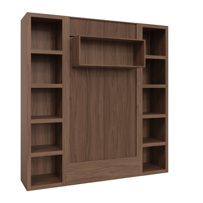 Easy-Lift Twin Murphy Wall Bed in Natural Brown Wood Grain with Two Bookshelves - Sharicks