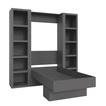 Easy-Lift Twin Murphy Wall Bed in Dark Grey with Two Bookshelves - Sharicks