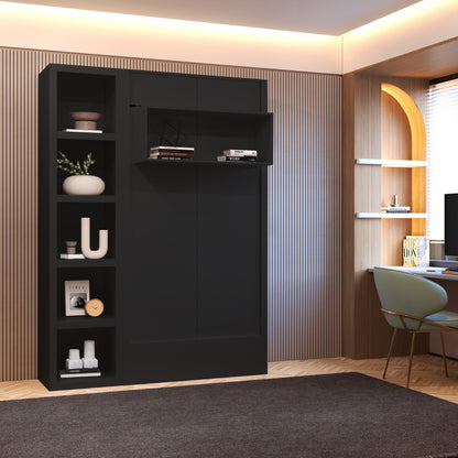 Easy-Lift Twin Murphy Wall Bed in Black with Bookshelf - Sharicks