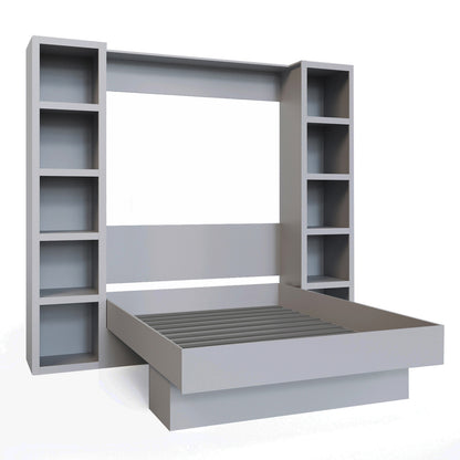 Easy-Lift Full Murphy Wall Bed in Grey with Two Bookshelves - Sharicks