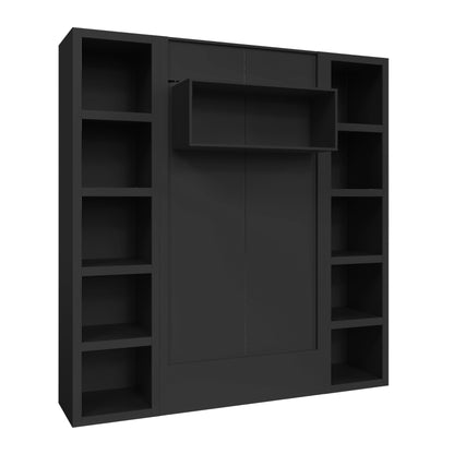 Easy-Lift Twin Murphy Wall Bed in Black with Two Bookshelves - Sharicks