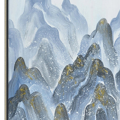 Hand Painted Acrylic Wall Art Blue Mountains on a 39 x 39 Square Canvas with a Silver Wooden Frame - Sharicks