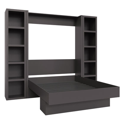 Easy-Lift Full Murphy Wall Bed in Dark Grey with Two Bookshelves - Sharicks