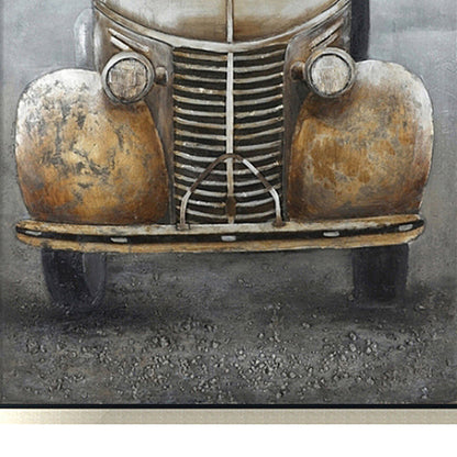 Hand Painted Acrylic and Aluminum 3D Wall Art Vintage Truck 39 x 59 Rectangular Canvas with a Grey Wooden Frame - Sharicks