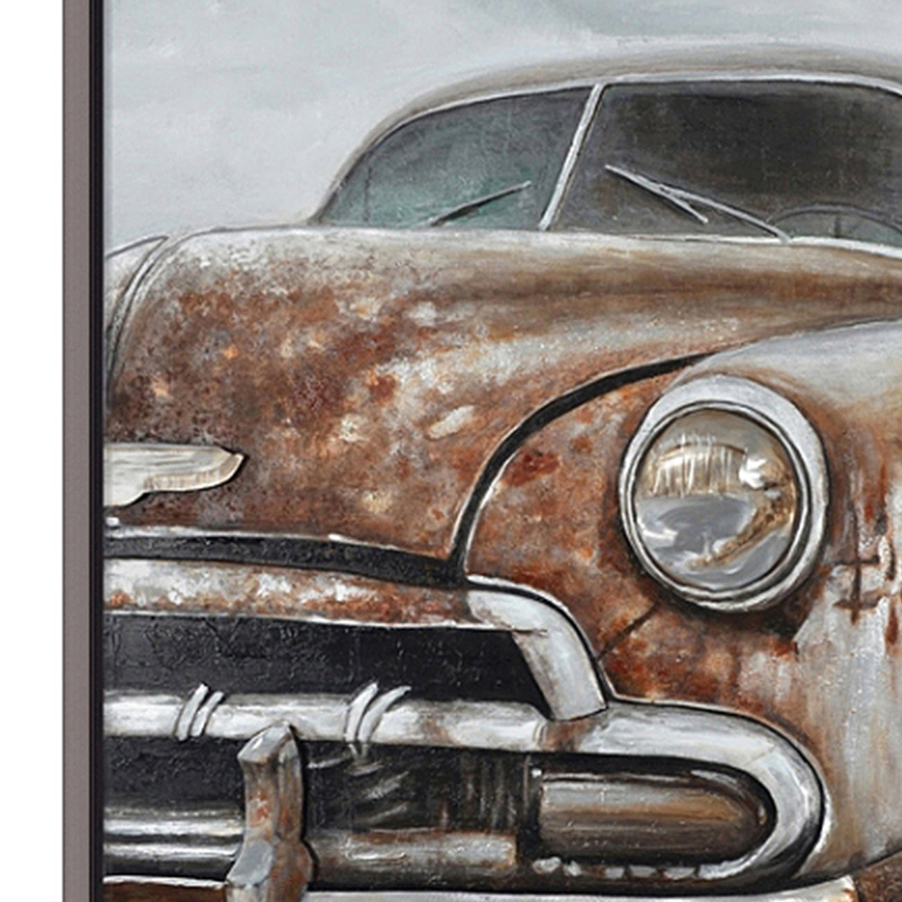 Hand Painted Acrylic and Aluminum 3D Wall Art Vintage Car 47 x 59 Rectangular Canvas with a Dark Brown Wooden Frame - Sharicks