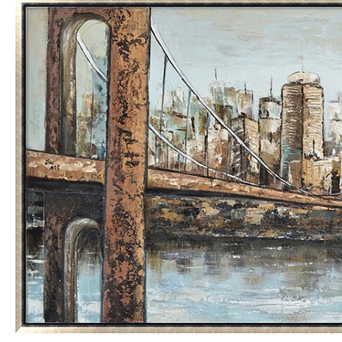 Hand Painted Acrylic Wall Art New York Cityscape on a 55 x 28 Rectangular Canvas with a Champagne Wooden Frame - Sharicks