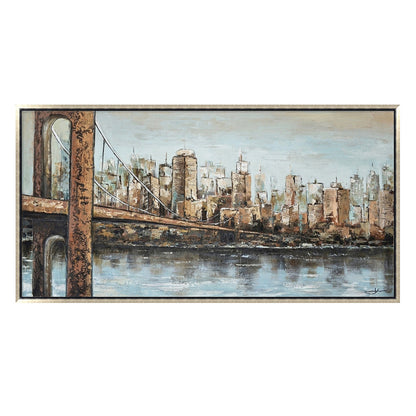 Hand Painted Acrylic Wall Art New York Cityscape on a 55 x 28 Rectangular Canvas with a Champagne Wooden Frame - Sharicks
