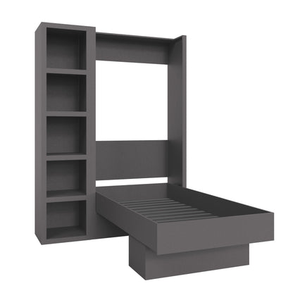 Easy-Lift Twin Murphy Wall Bed in Dark Grey with Bookshelf - Sharicks