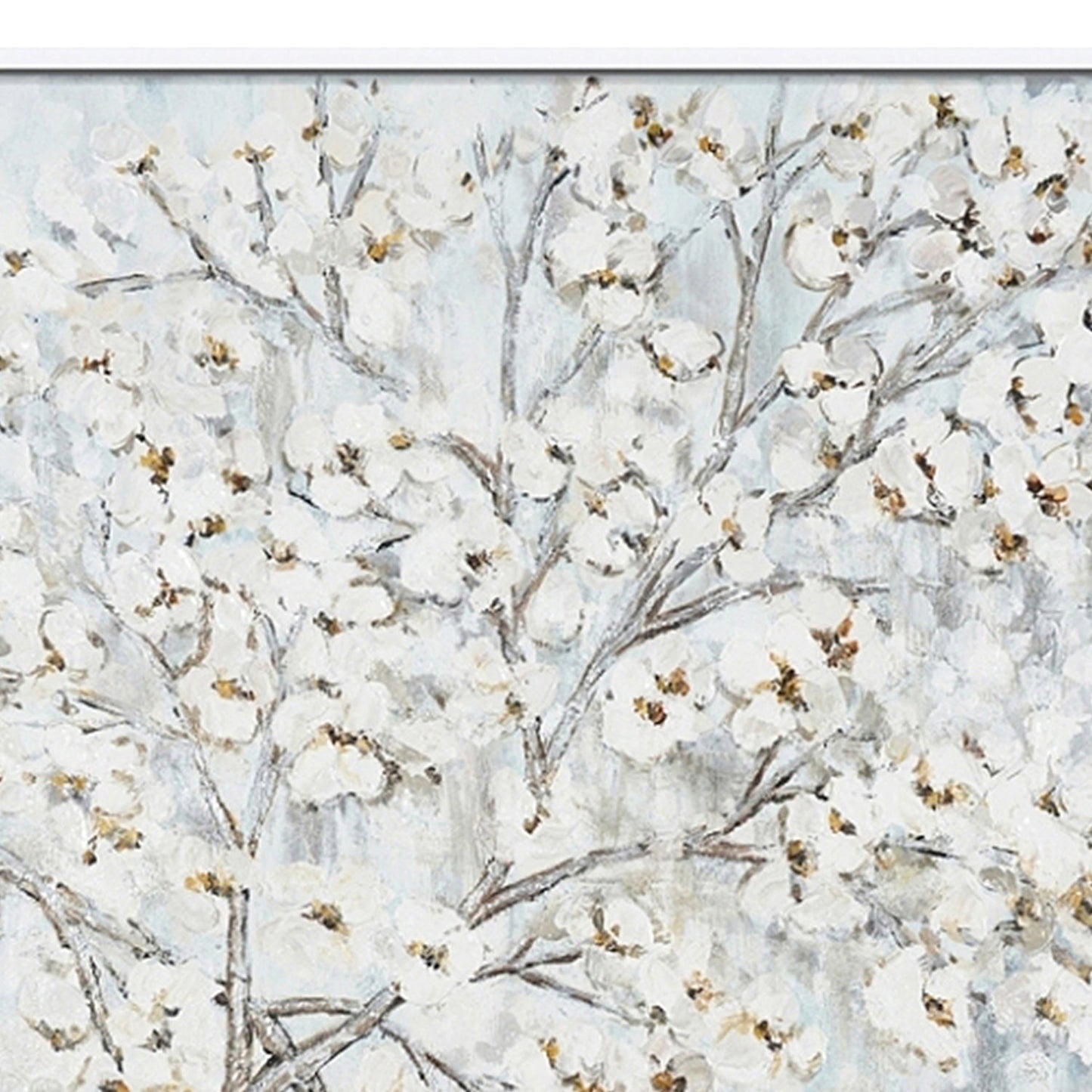 Hand Painted Acrylic Wall Art White Flower Tree on a 39 x 39 Square Canvas with a White Wooden Frame - Sharicks