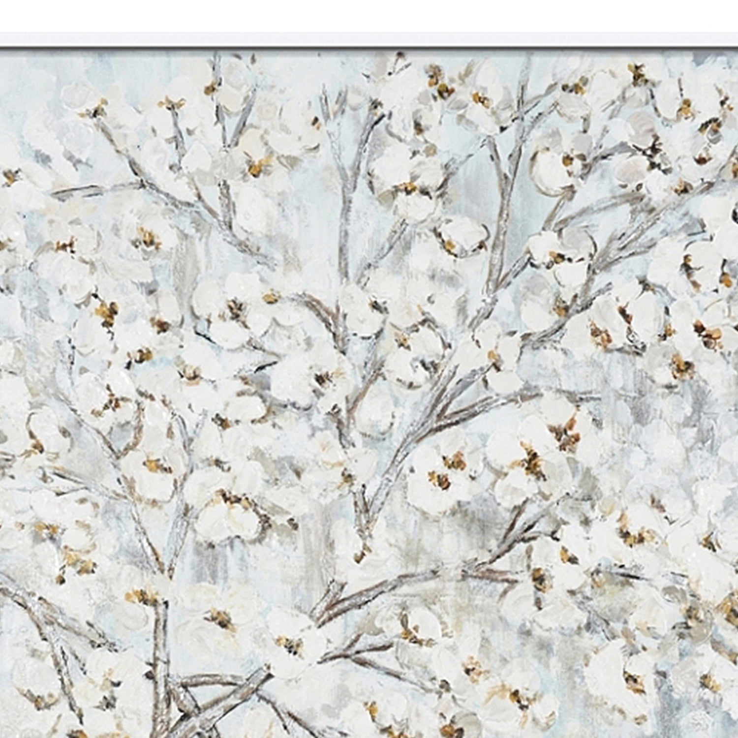 Hand Painted Acrylic Wall Art White Flower Tree on a 39 x 39 Square Canvas with a White Wooden Frame - Sharicks