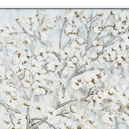 Hand Painted Acrylic Wall Art White Flower Tree on a 39 x 39 Square Canvas with a White Wooden Frame - Sharicks